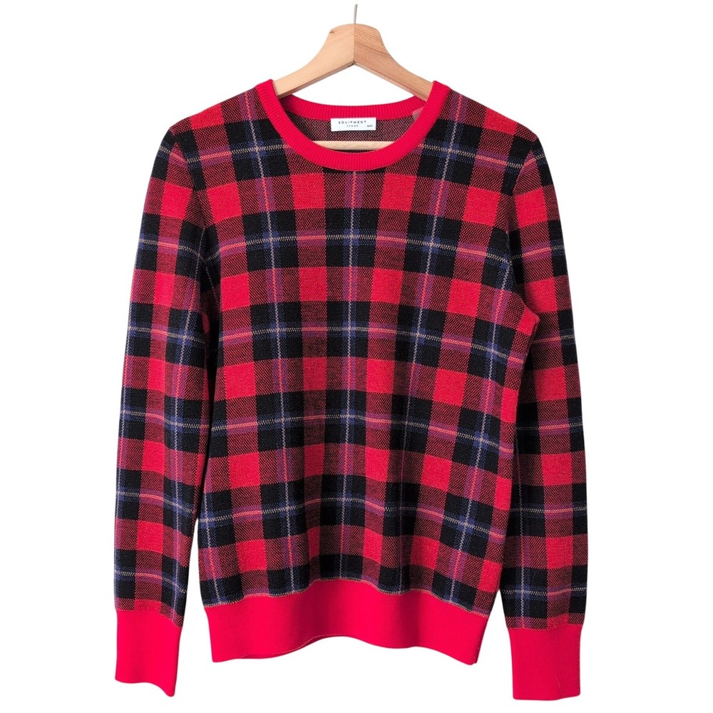 Equipment Femme Shane Red Black Plaid Crew Neck Long Sleeve Sweater M Preppy